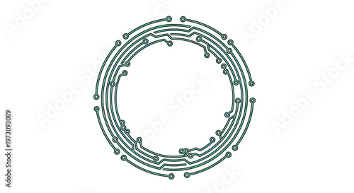 Circular circuit board pattern with green lines and connection points