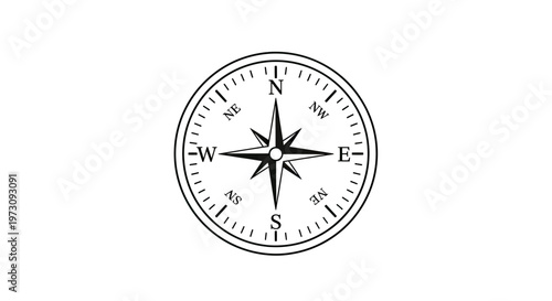 Stylized black and white compass graphic with cardinal directions and intermediate points