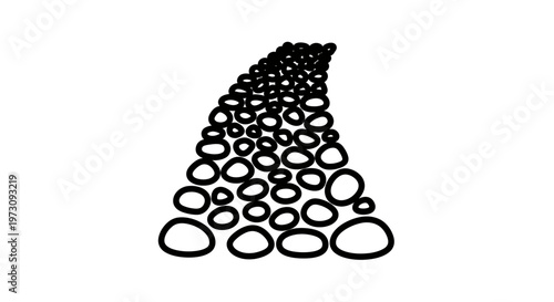 A path made of numerous, unevenly shaped, outlined circles, narrowing to a point