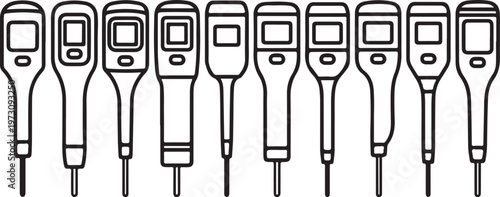 A line of stylized human figures with geometric facial features Vector