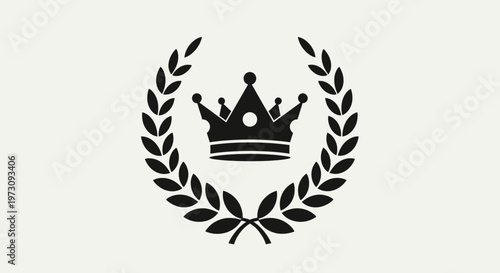 Black crown with laurel wreath on off-white background