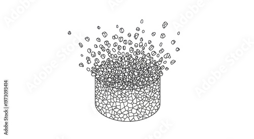 Outline of a vessel overflowing with crystalline fragments, scattering upwards