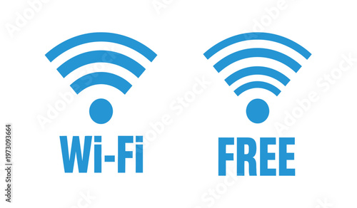 This image displays two stylized wifi signal icons one labeled wi fi and another marked free indicating wireless internet access high quality professional detailed