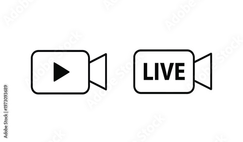 A simple graphic depicts two black and white video camera icons one with a play symbol and the other indicating a live broadcast