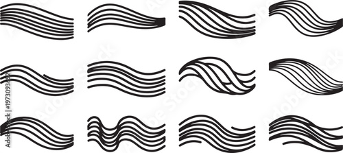 Various styles of curved black lines in a grid pattern Vector