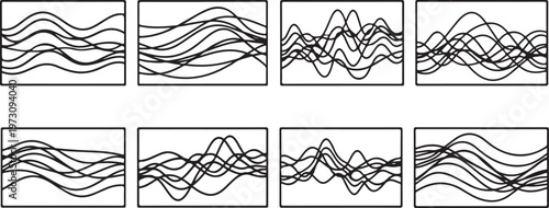 Abstract line art patterns with intersecting curved and angular lines Vector