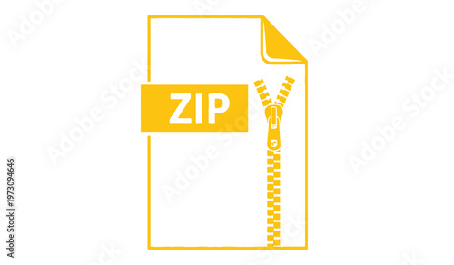 A vibrant stylized illustration depicts a yellow zip file icon with a prominent zipper detail suggesting data compression high quality professional detailed modern elegant