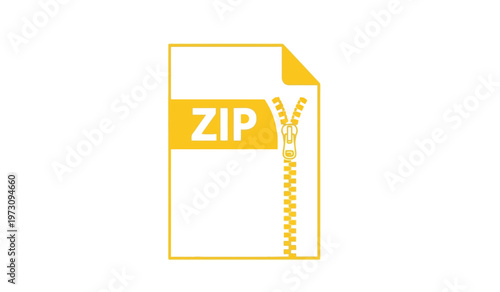 A vibrant yellow illustration depicts a zipped file folder showcasing the zip file format and compression concept clearly high quality professional detailed modern elegant