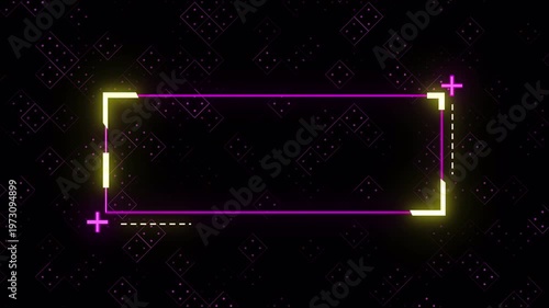 Simple Futuristic Neon Rectangle Frame Animation, Clean Tech UI Title Overlay Loop