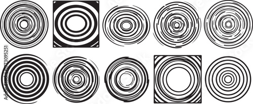 Concentric circular patterns in various shades of black and gray Vector