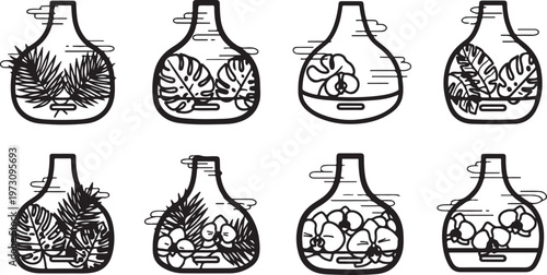 Traditional korean celadon vases with intricate inlaid designs Vector