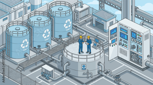 industrial, water, treatment, plant, facility, purification, tanks, pipeline, control, system, engineers, monitoring, 