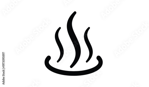 A minimalist black graphic depicts stylized steam rising from a source representing heat or a hot spring symbol high quality professional detailed modern elegant