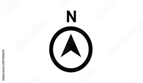 A simple minimalist graphic depicts a compass rose with a north pointing arrow encased in a circle alongside the letter n high quality professional