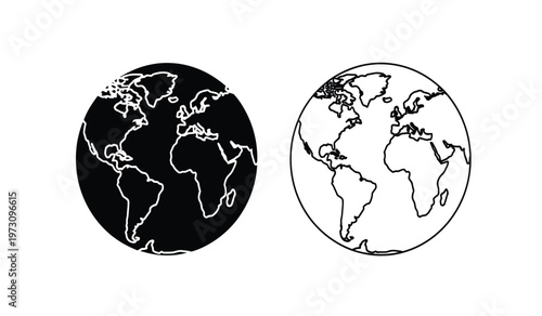 This illustration presents two contrasting views of earth one completely darkened and one with light outlines symbolizing duality high quality professional detailed modern elegant