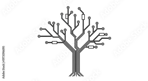 Stylized tree with circuit board branches and connections