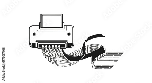 A streamlined printer emits a stylized ribbon of lines and shapes