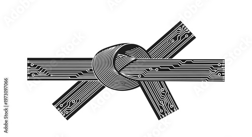 Circuit board material knotted into a complex, challenging tie