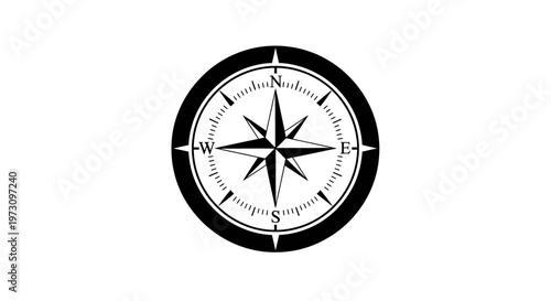 Classic compass rose with cardinal directions and degrees on white background