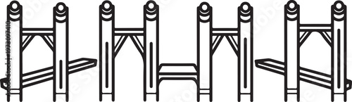 Illustration of a line of wooden chairs with backs shaped like ladders Vector