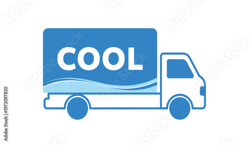 A simplified blue illustration depicts a delivery truck with the word cool prominently displayed on its side suggesting refrigerated transport high quality professional detailed