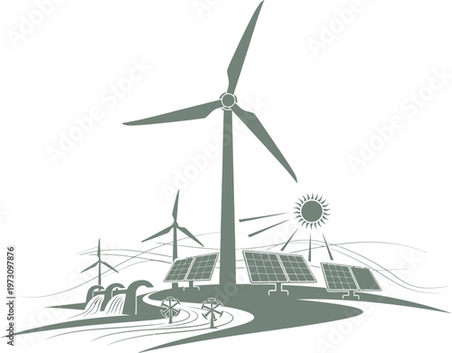 Comprehensive renewable energy landscape with wind solar and hydro power