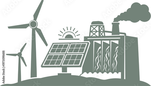 Sustainable industrial facility with hydroelectric power and wind turbines