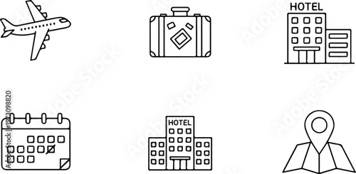 Business Travel Outline Icon Set for Planning Trip