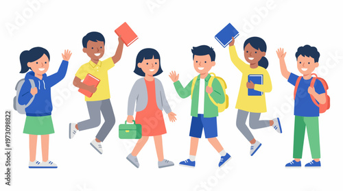 Happy School Kids Characters Flat Vector Back to School Children Set