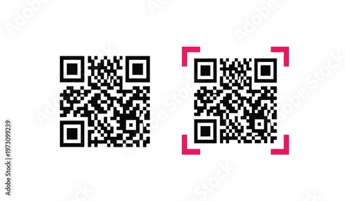 This image showcases two distinct quick response codes one standard and one highlighted with a red rectangular border on a white background high quality