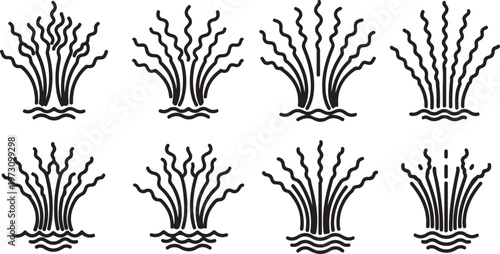 Line art illustrations of various types of grain stalks in black and white Vector