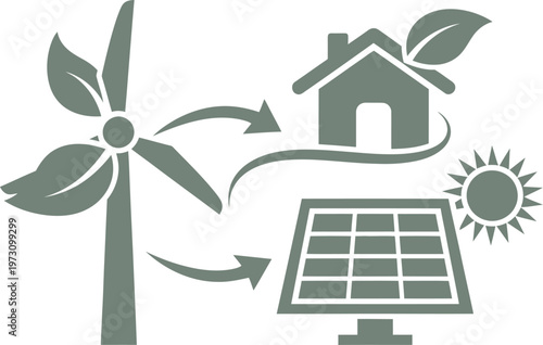 Eco wind turbine with leaf blades powering a residential house