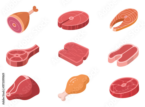 Raw Meat Cuts Vector Illustration