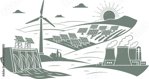 Comprehensive energy production landscape with hydro solar and wind power