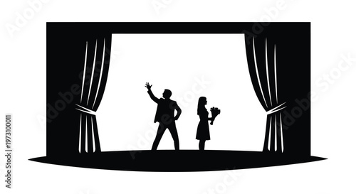 Couple on stage receiving flowers performing a dramatic scene silhouette