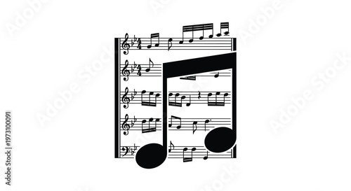 Musical notes and staff forming a bold dark shape silhouette