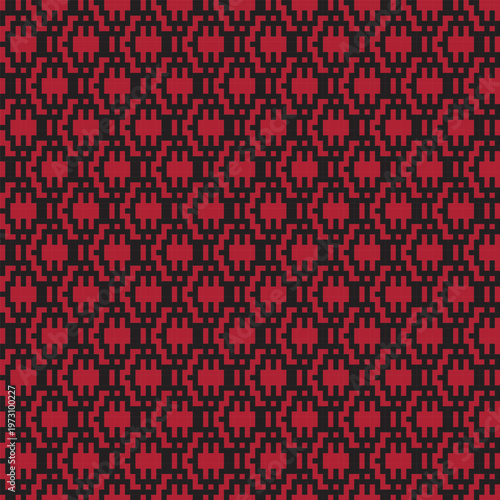 Geometric Textile Design Red And Black Pixelated Pattern For Fashion And Homeware Abstract Surface Design For Fabric Wallpaper And Decor Retro Style