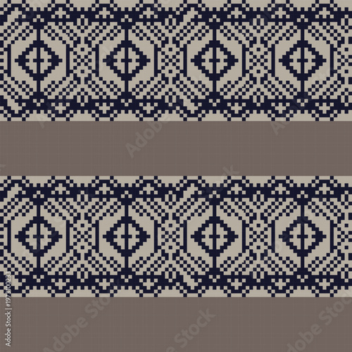 Geometric Textile Design Fair Isle Pattern For Fashion Navy And Beige Pixelated Ornament Repeat For Homeware And Decor