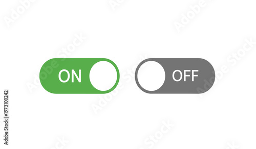This image displays two toggle switches one in the on position with a green background and one in the off position gray high quality