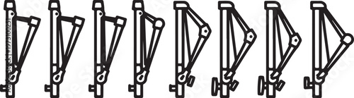 A row of black metal folding chairs neatly aligned Vector