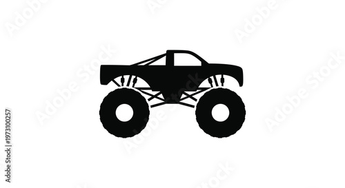Black monster truck graphic bold design isolated on white stark silhouette