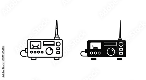 Two black linear radio transceiver designs presented as a bold silhouette