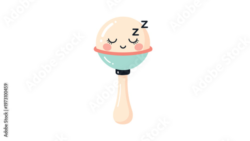 Adorable cartoon baby rattle with a sleeping face and zzz letters, cute newborn toy illustration isolated on a white background.
