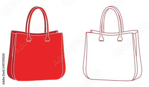 A minimalist illustration depicts two tote bags one solid red and the other a white outline showcasing design variations high quality professional detailed modern