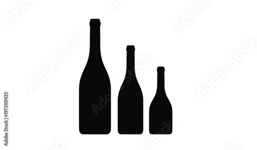 A minimalist depiction showcases three silhouetted bottles of varying sizes aligned closely together against a stark white background high quality professional detailed modern elegant