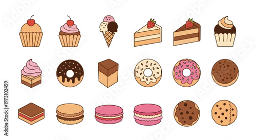 Assorted sweet baked dessert treats.