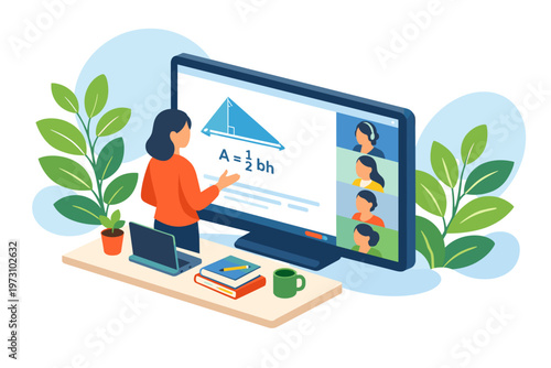 Female Teacher Conducting Online Math Class via Video Call