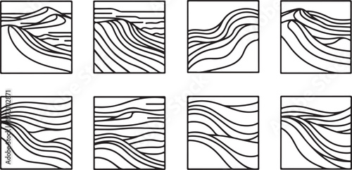 Examples of contour lines in topographic maps with varying elevations Vector
