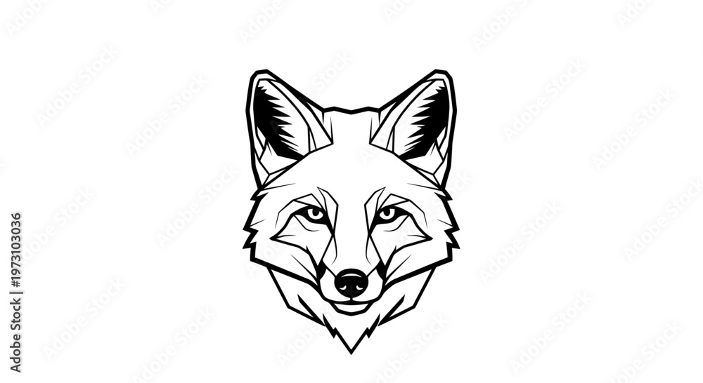 Fototapeta premium Geometric line art portrait of a fox head, sharp angles, black and white