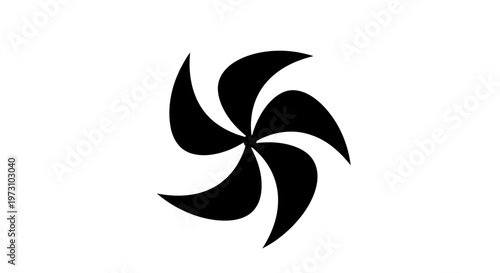 A black, abstract, stylized pinwheel or swastika symbol